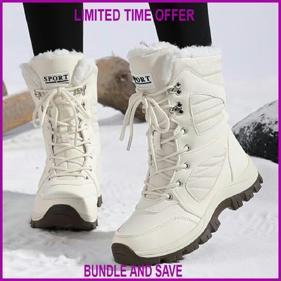 Waterproof Winter Snow Boots Fur Lined Non-Slip Platform Mid-Calf Booties - Picture 2 of 7